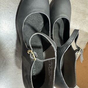 Capezio Black Leather Flats with Gold Buckle